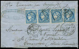Let EMISSION DE BORDEAUX - 46B  20c. Bleu, T III R II, 4 Ex. Pos. 7, 2, 3, 9 Obl. GC 632 S. LAC, Càd Bordeaux 31/5/71, A - 1870 Ausgabe Bordeaux