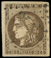 EMISSION DE BORDEAUX - 47   30c. Brun, R RELIE Au Cadre, Obl. Légère, Inf. Pelurage, Sinon TTB. C - 1870 Emission De Bordeaux