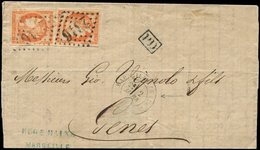 Let EMISSION DE BORDEAUX - 48   40c. Orange, 2 Ex. Très Bien Margés Pos. 8 Et 11, Obl. GC 2316 S. LAC Incomplète De Ment - 1870 Emissione Di Bordeaux