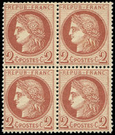 ** CERES DENTELE - 51    2c. Rouge-brun, BLOC De 4 Nuance Vive, Superbe - 1871-1875 Cérès