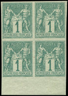 ** TYPE SAGE - 61a   1c. Vert, NON DENTELE, BLOC De 4 Bdf, 2 Ex. Infime Adh., TB. Certificat Calves - 1876-1878 Sage (Type I)