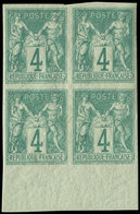 ** TYPE SAGE - 63a   4c. Vert, NON DENTELE, BLOC De 4 Bdf, Frais Et TTB. Certificat Calves - 1876-1878 Sage (Type I)