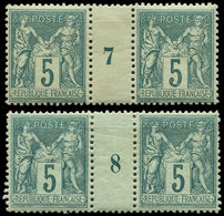 * TYPE SAGE - 75    5c. Vert, 2 PAIRES Mill. 7 Et 8, TB - 1876-1878 Sage (Type I)