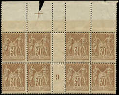 * TYPE SAGE - 80   30c. Brun-jaune, BLOC De 8 Haut De Feuille Mill.9, La Bande De 4 Sup. Est *, TB - 1876-1878 Sage (Typ I)