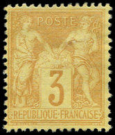 (*) TYPE SAGE - 86    3c. Bistre Jaune, Type I, NON EMIS, Tirage De L'Exposition De 1900, Une Dent Courte Sinon TB, RR,  - 1876-1878 Sage (Type I)