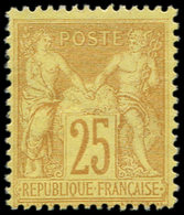 (*) TYPE SAGE - 92   25c. Bistre Sur Jaune, Type I, NON EMIS, Tirage De L'Exposition De 1900, TB, RR, Certif. JF Brun - 1876-1878 Sage (Tipo I)