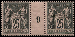 ** TYPE SAGE - 97   25c. Noir Sur Rose, PAIRE Mill.9, TB - 1876-1878 Sage (Type I)