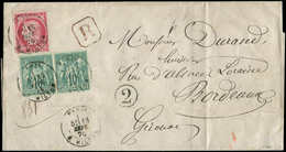 Let TYPE SAGE SUR LETTRES - N°76 PAIRE Et 57 Obl. PARIS 18/9/76 Sur Env. Rec., Cachet 2 Dans Un Cercle, TTB - 1877-1920: Période Semi Moderne