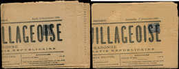 Let TYPE SAGE SUR LETTRES - N°83 Obl. TYPO S. 2 Journaux Entiers LA FEUILLE VILLAGEOISE De T Et G Du 13/9/94 Et 1/12/95, - 1877-1920: Semi-Moderne