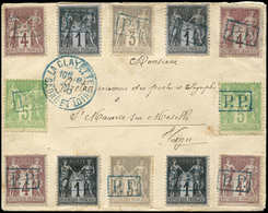 Let TYPE SAGE SUR LETTRES - N°83 (4), 87 (2), 88 (4), 102 (2) Obl. PP Encadré S. Env., Càd LA CLAYETTE 18/7/00, Le Tout  - 1877-1920: Periodo Semi Moderno