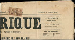 Let TYPE SAGE SUR LETTRES - N°85 PAIRE Obl. Càd T18 ST BRIEUC 10/(1/78) Sur Journal "L'ARMORIQUE", TB - 1877-1920: Période Semi Moderne