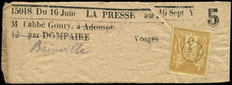 Let TYPE SAGE SUR LETTRES - N°86 Obl. OR Sur Bande LA PRESSE (Vosges), TB - 1877-1920: Période Semi Moderne