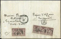 Let TYPE SAGE SUR LETTRES - N°88 PAIRE + BANDE De 3 (un Ex. Déf.) Obl. Càd VERSAILLES PREFECTURE 20/5/99 Sur Papiers D'A - 1877-1920: Periodo Semi Moderno