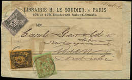 Let TYPE SAGE SUR LETTRES - N°96, 97 Défx Et 99 Obl. PARIS 30/11/1891 S. Fragt LIBRAIRIE H. LE SOUDIER, Pour L'AUTRICHE, - 1877-1920: Période Semi Moderne