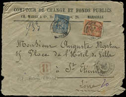 Let Recommandés, Chargés, Par Départements - 12/BOUCHES DU RHONE N°90 Et 94 Obl. Càd ART. D'ARGENT/MARS. BOURSE 28/4/89  - 1877-1920: Semi-Moderne