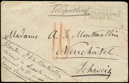 Let ALSACE-LORRAINE - Cachet Bleu K:PR:FELDPOST/RELAIS N°57 14/12 S. Env., Taxe 10 Au Crayon Rouge Pour Neuchâtel, TB - Lettres & Documents