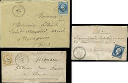 Let OBLITERATIONS PAR DEPARTEMENTS - 37/ISERE LA BALME, 3 Lettres Affr. N°14A, 29B Et 59 Obl. PC Et GC (2), Càd T22 Et T - 1849-1876: Période Classique