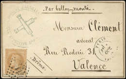 Let BALLONS MONTES - N°28B Obl. Càd VAUGIRARD 5/10/70 S. CP Avec RR Cachet Illustré GARDE NATIONALE MOBILE BATTERIE D'AR - War 1870