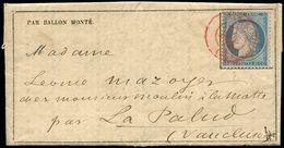 Let BALLONS MONTES - N°37 Obl. Càd Rouge PARIS (SC) 21/11/70 S. Gazette N°10, Càd LYON à AVIGNON 12/12, Pour LA PALUD, L - War 1870