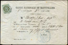 Let Guerre De 1870 -  N°25 Obl. Càd MONTPELLIER 4/9/70 Sur Document De La Garde Nationale De Montpellier, RR Et TB - Guerra Del 1870