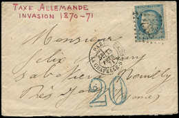 Let Guerre De 1870 -  N°37 Obl. GC 892 S. Env., Càd LA CHAPELLE-ST-DENIS 13/2/71, Pour L'YONNE, Taxe Allemande 20 Bleue, - Guerra Del 1870