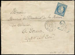 Let Guerre De 1870 -  N°37 Obl. Légère Sur LAC, Càd Bt BEAUMARCHAIS 2/2/71, Taxe Allemande 20 En Bleu Pour EVREUX, Sans  - Krieg 1870