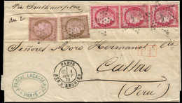 Let DESTINATIONS - N°57 BANDE De 3 Et 58 (2), Obl. Etoile 4 S. LAC, Càd Rue D'Enghien 1/8/73, Pour CALLAO, TTB - 1849-1876: Periodo Classico