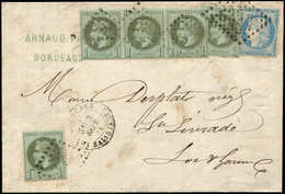 Let AFFRANCHISSEMENTS DE SEPTEMBRE 1871 - N°25 BANDE De 3 Et 2 Unités Et N°60A, Obl. GC 532 S. LAC, Càd BORDEAUX 3/9/71, - 1849-1876: Classic Period