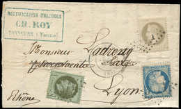 Let AFFRANCHISSEMENTS DE SEPTEMBRE 1871 - N°25, 27 Et 37 Obl. GC 3971 S. LAC, Càd T17 TONNERRE 21/9/71, TB - 1849-1876: Période Classique