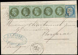 Let AFFRANCHISSEMENTS DE SEPTEMBRE 1871 - N°25 Bande De 5 Et N°37 Obl. GC 3734 S. LAC, Càd T17 THIBERVILLE 23/9/71, TB - 1849-1876: Klassik