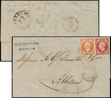 Let POSTE MARITIME - N°16 Et 17B Obl. ANCRE BLEUE S. LAC De Lyon 1/2, Càd EUPHRATE 3/2/60, Arr. ATHENES, TB - Poste Maritime