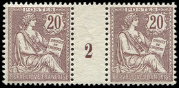 ** EMISSIONS DU XXème SIECLE - 126   Mouchon Retouché, 20c. Brun-lilas, PAIRE Mill.2, Infime Tache S. Les 2 Ex. Mais Exc - Unused Stamps