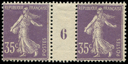 ** EMISSIONS DU XXème SIECLE - 136   Semeuse Chiffres Maigres, 35c. Violet, PAIRE Mill.6, Infime Froissure De Gomme, Fra - Unused Stamps