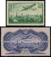 ** POSTE AERIENNE - 14/15 50f. Vert Et 50f. Burelé, N°14 Gomme Irrégulière, N°15 TB - 1927-1959 Ungebraucht