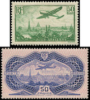 * POSTE AERIENNE - 14/15 50f. Vert-jaune Et 50f. Burelé, TB - 1927-1959 Neufs