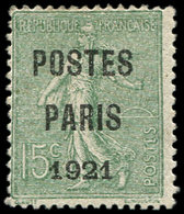 * PREOBLITERES - 28  15c. Vert-olive, POSTES PARIS 1921, TB - 1893-1947