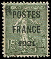 (*) PREOBLITERES - 34  15c. Vert-olive, POSTES FRANCE 1921, Obl., TB - 1893-1947