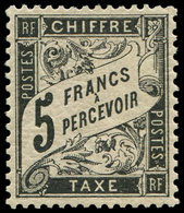 * TAXE - 24   5f. Noir, Très Bien Centré, Quasiment **, TB, Certif. Calves - 1859-1959 Used