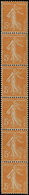 ** ROULETTES - 5   Semeuse Camée,  5c. Orange, Impression à Plat, BANDE De 6, TB - Coil Stamps