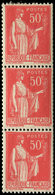 ** ROULETTES - 32  Paix, 50c. Rose Rouge, T IIB, BANDE De 3, Un Ex. *, TB - Roulettes