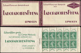 CARNETS (N°Cérès Jusqu'en1964) - 6a   Semeuse Chiffres Maigres, 10c. Vert, N°188, R De REPUBLIQUE Cassé (case 5), PHENA, - Autres & Non Classés