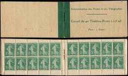 CARNETS (N°Cérès Jusqu'en1964) - 11   Semeuse Camée,  5c. Vert, N°137A, T II, Papier GC, Qqs Adh., Sinon TB - Altri & Non Classificati