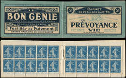 CARNETS (N°Cérès Jusqu'en1964) - 32   Semeuse Camée, 25c. Bleu, N°140B, T II, S. 3, PREVOYANCE VIE/BON GENIE, TB - Sonstige & Ohne Zuordnung