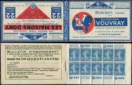 CARNETS (N°Cérès Jusqu'en1964) - 53   Semeuse Camée, 30c. Bleu, N°192A, T IIB, S. 101, VOUVRAY/DONY, TTB - Autres & Non Classés