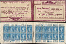 CARNETS (N°Cérès Jusqu'en1964) - 53   Semeuse Camée, 30c. Bleu, N°192A, T IIB, S. 102-E, OXYMENTHOL, Rouss. Sur Une Pub, - Autres & Non Classés