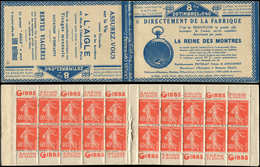 CARNETS (N°Cérès Jusqu'en1964) - 63   Semeuse Camée, 40c. Vermillon, N°194A, T I, S. 105-E, REINE DES MONTRES, Qqs Adh. - Sonstige & Ohne Zuordnung