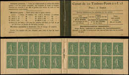 CARNETS (N°Cérès Jusqu'en1964) - 70   Semeuse Lignée, 15c. Vert-olive, N°130D, T V, Papier GC, Fraîcheur Postale, TB - Other & Unclassified