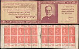 CARNETS (N°Cérès Jusqu'en1964) - 74   Semeuse Lignée, 50c. Rouge, N°199A, T I, S. 144-SA-A, Couv. PASTEUR, Infime Roouss - Sonstige & Ohne Zuordnung