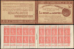 CARNETS (N°Cérès Jusqu'en1964) - 74   Semeuse Lignée, 50c. Rouge, N°199A, T I, S. 147-A, Couv. REINE Des  MONTRES, TTB, - Altri & Non Classificati