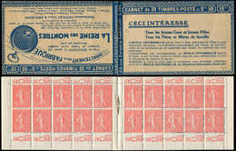 CARNETS (N°Cérès Jusqu'en1964) - 74   Semeuse Lignée, 50c. Rouge, N°199A, T I, S.149, Couv. REINE Des MONTRES, Superbe - Altri & Non Classificati